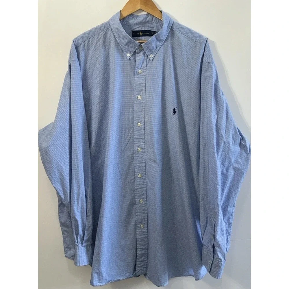 Mens Ralph Lauren Big & Tall L/S Button Down Shirt Blue White Check 3XB Clean